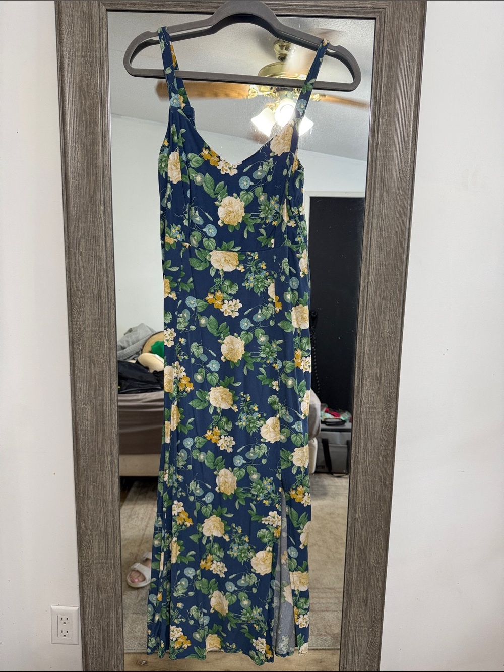 Old Navy Navy Floral Maxi Dress with Yellow Roses